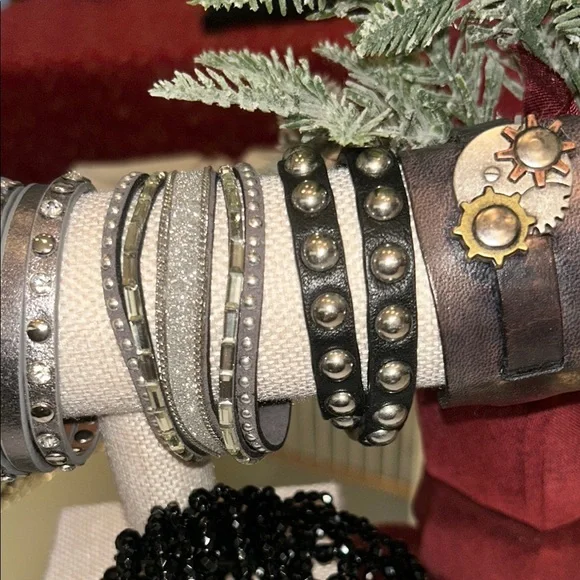 Silver and Black Studded Bracelets Collection - Picture 5 of 8